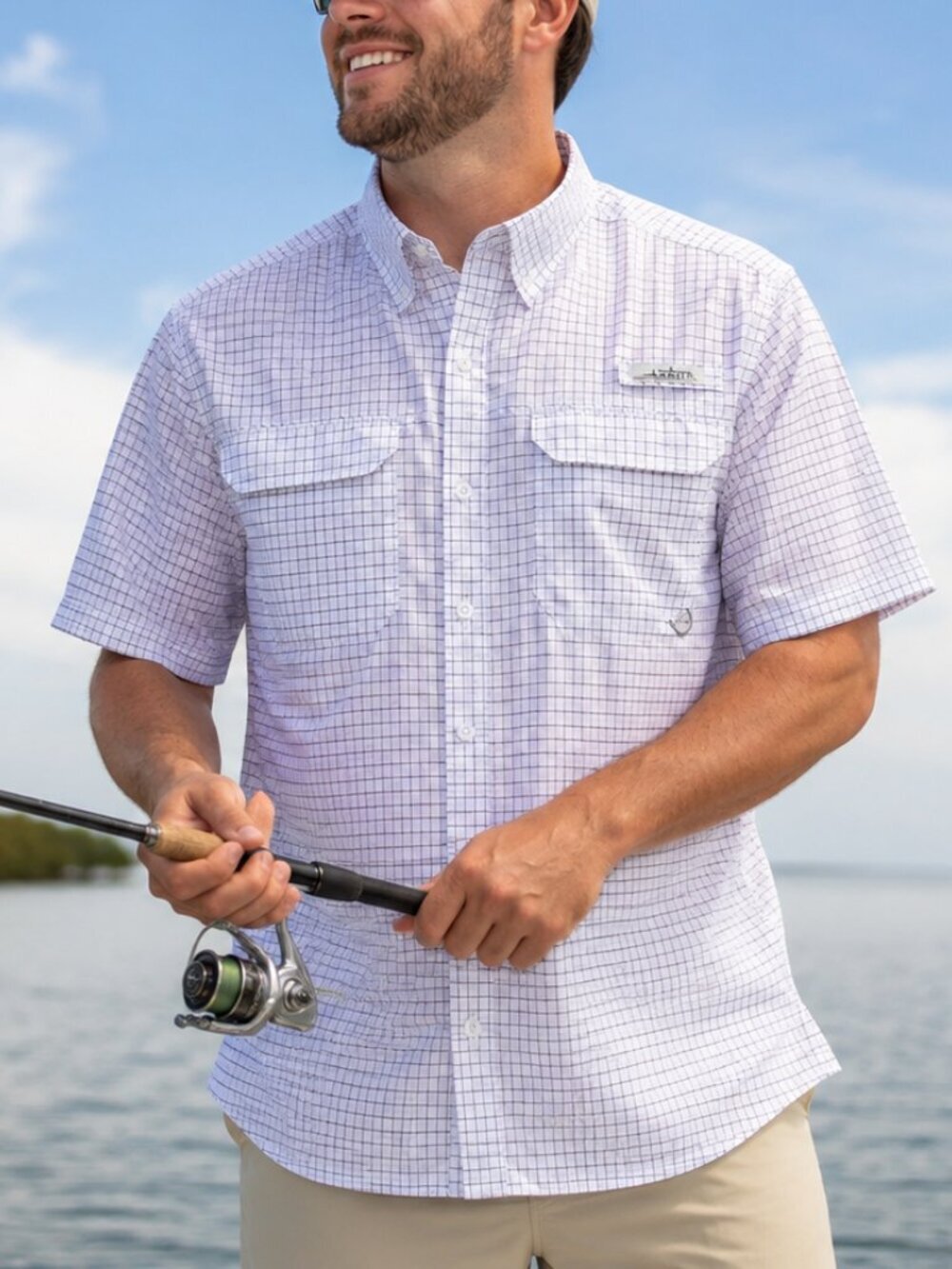 Habit Solar Factor 40+ Fishing Shirt Men’s XL White Short Sleeve Plaid